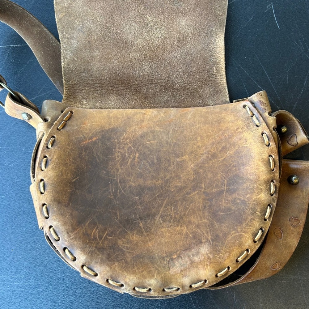 Vintage Leather Shoulder Bag Boho Hippie Satchel Crossbody Purse Bag Coachella - Picture 8 of 12